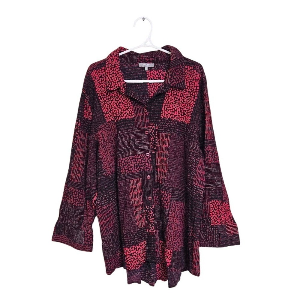 Habitat XXL Red Black Patchwork Crinkle Cotton Tunic Blouse Lagenlook Boho